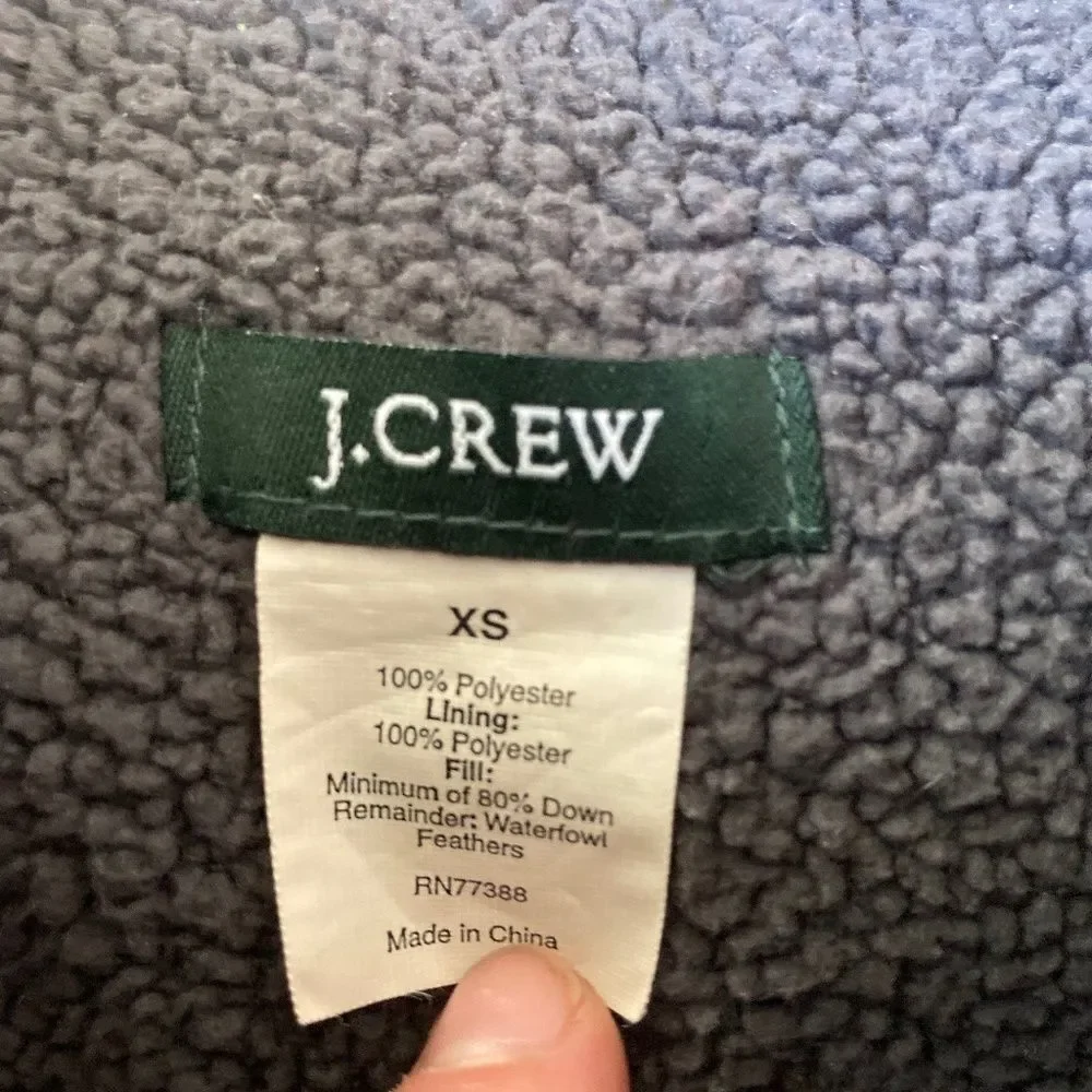 J Crew Women’s Small Black Fleece Lined Down Puffer Vest Full Zip Snaps